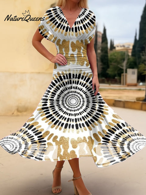 Women's Round Radial Print Cotton Dress