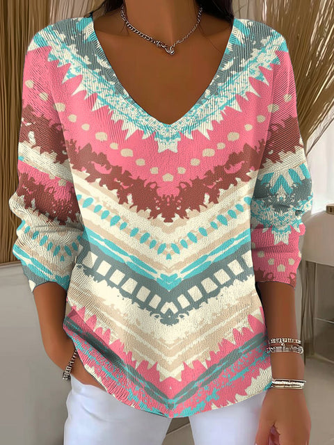 Women's Colorful Irregular Stripes Pattern Casual Pullover Sweater