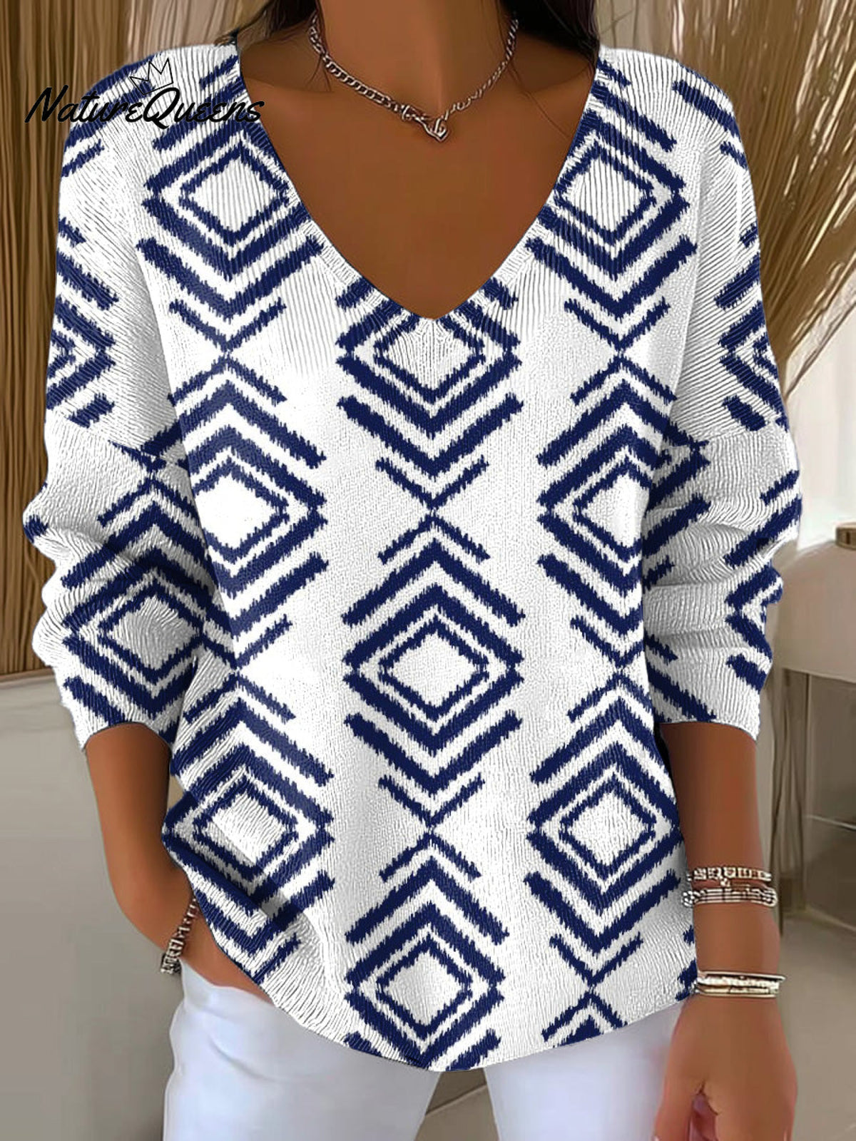 Women's Regular Geometric Stripes Pattern Casual Pullover Sweater