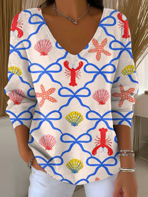 Women's Ocean Breeze Pattern Casual Pullover Sweater