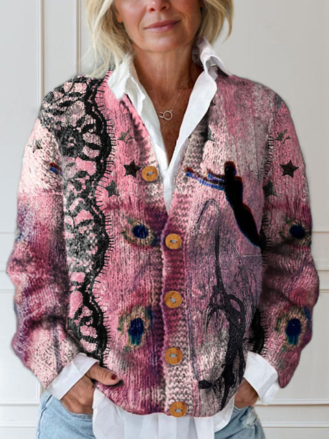 Art Graffiti Print Buttoned Cardigan Sweater