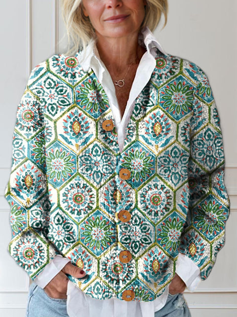 Diamond Totem Print Buttoned Cardigan Sweater