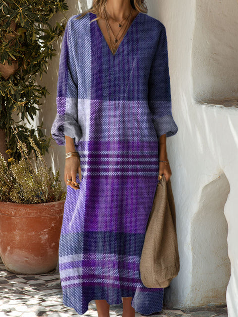 Women's Purple Plaid Art Print Dress