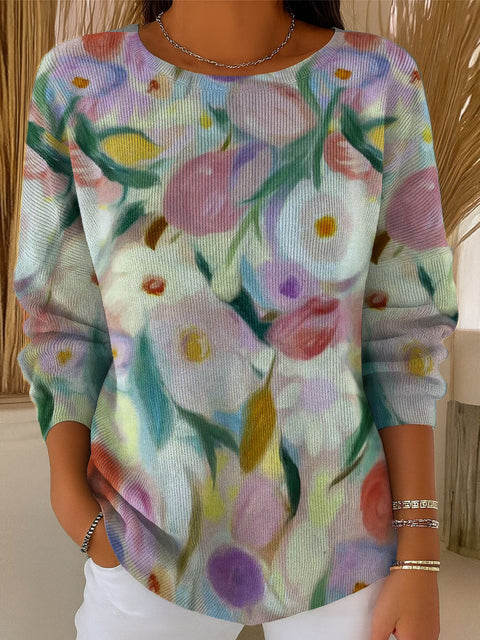 Women's Concentrate Flowers Art Print Casual Pullover Sweater