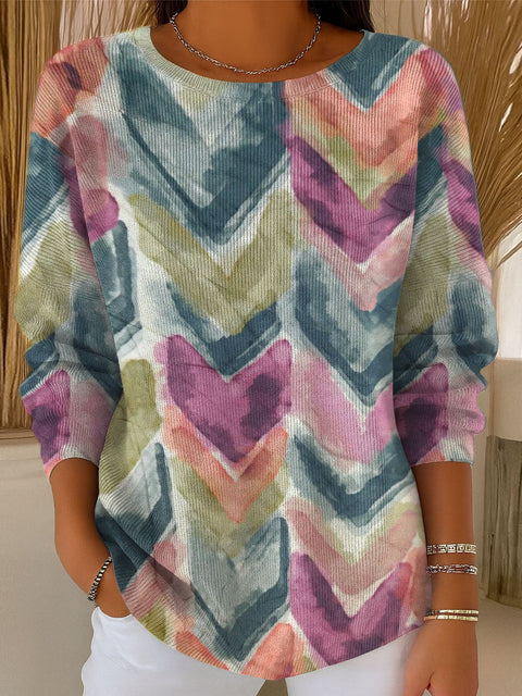 Women's V-Shape Blending Art Print Casual Pullover Sweater