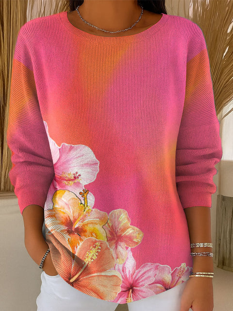 Women's Blurred Flowers And Plants Art Print Casual Pullover Sweater