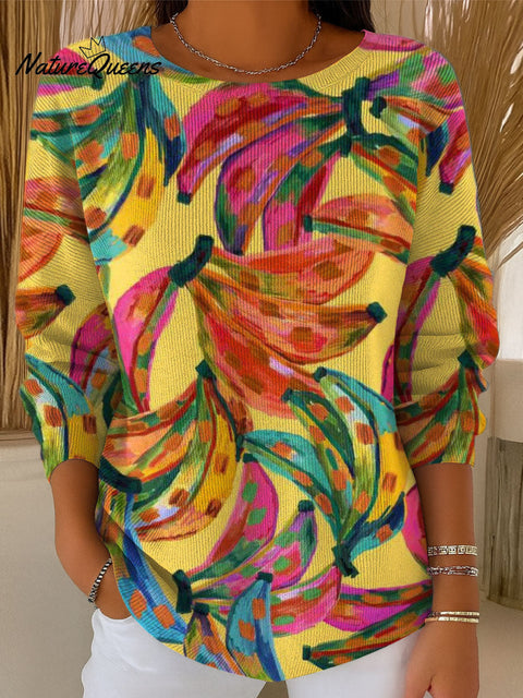 Women's Banana Art Print Casual Pullover Sweater