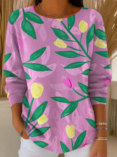 Women's Tulip Pattern Casual Pullover Sweater