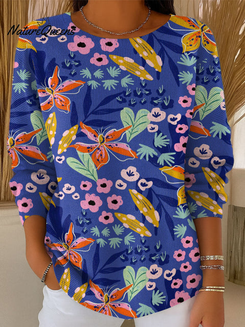 Women's Colorful Flowers And Plants Pattern Casual Pullover Sweater