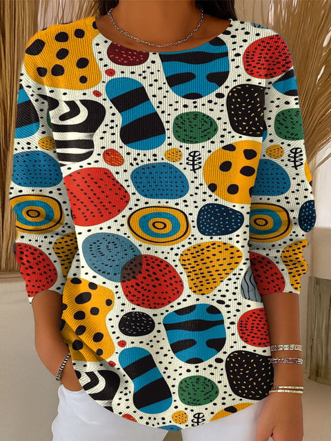 Women's Colorful Irregular Polka Dot Print Casual Pullover Sweater