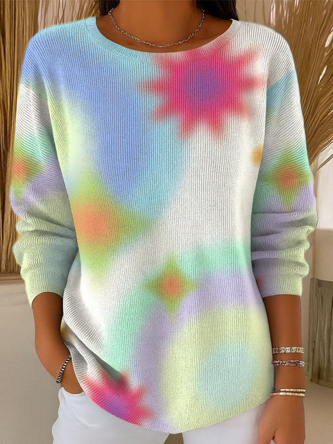 Women's Color Gradient Pattern Print Casual Pullover Sweater