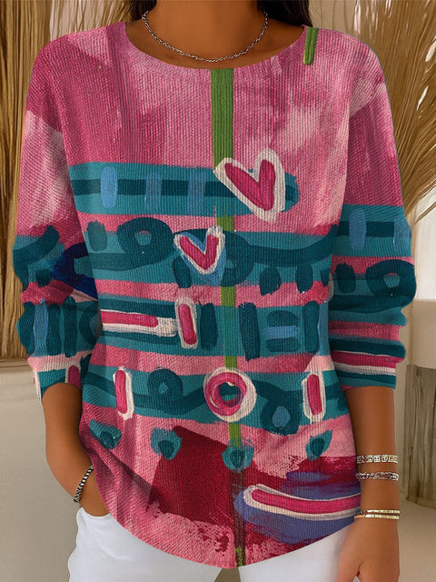 Women's Graffiti Style Love Heart Pattern Casual Pullover Sweater