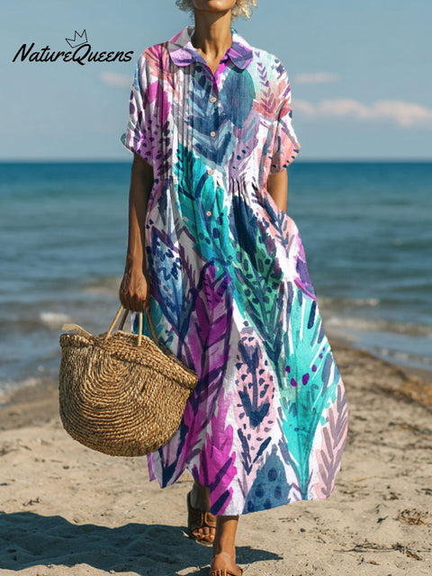 Women's Ink And Wash Leaves Art Print Dress