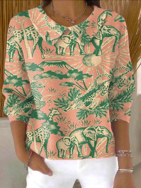 Women's Hybrid Animal Print Casual Peter Pan Collar 3/4 Sleeve Sweater