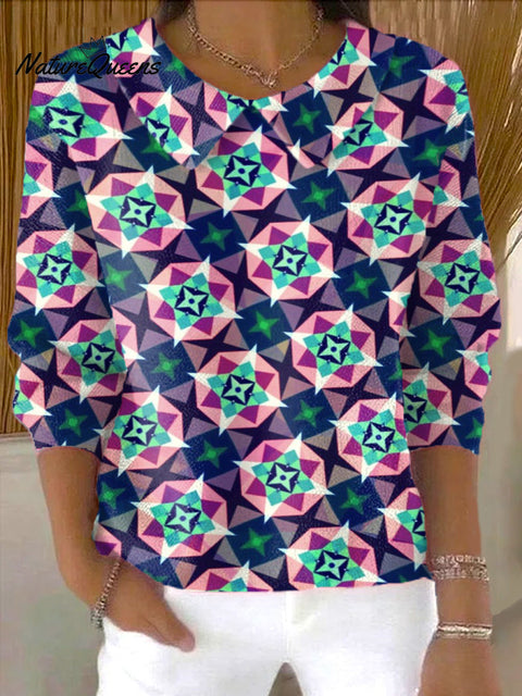 Women's Kaleidoscope Art Pattern Casual Peter Pan Collar 3/4 Sleeve Sweater
