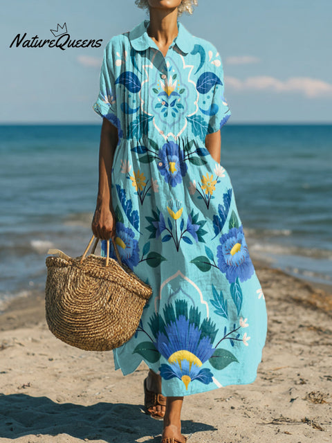 Women's Blue Ethnic Totem Art Print Dress