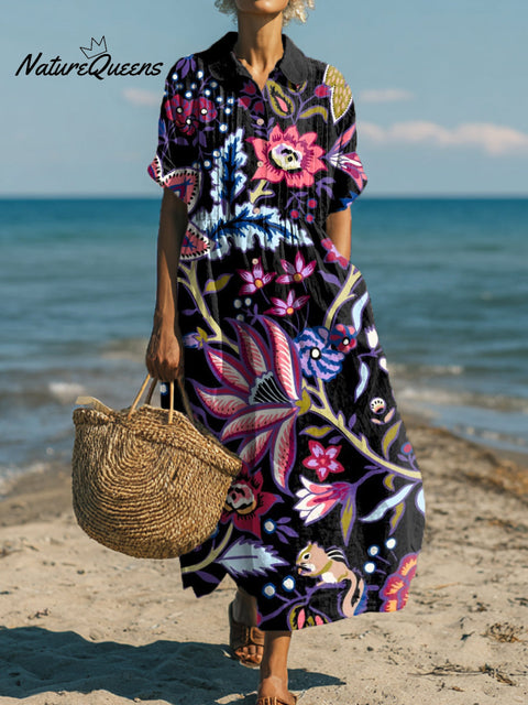 Women's Flower And Squirrel Art Print Dress