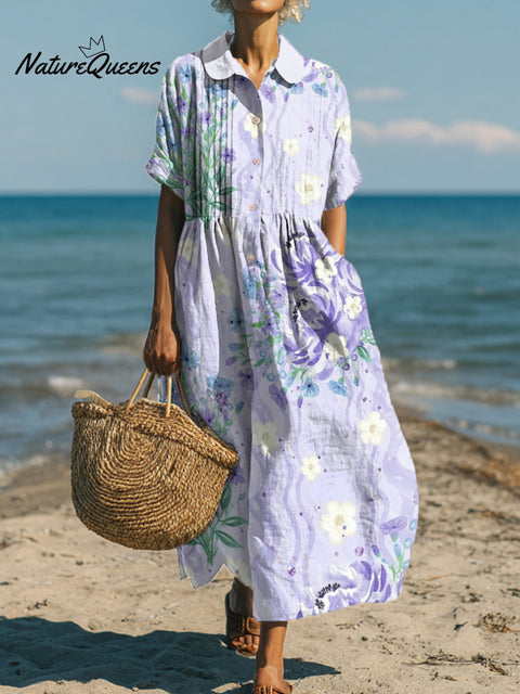 Women's Purple Flower Waves Art Print Dress