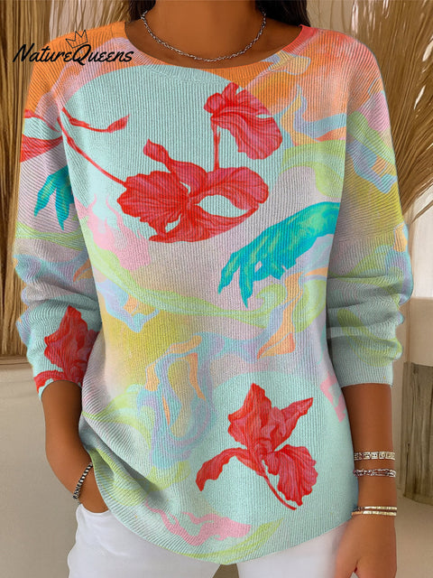 Women's Colorful Silhouette Print Casual Pullover Sweater