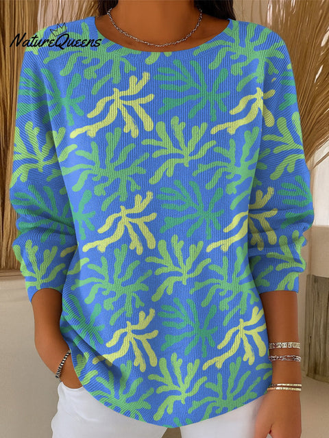 Women's Multicolored Seaweed Print Casual Pullover Sweater