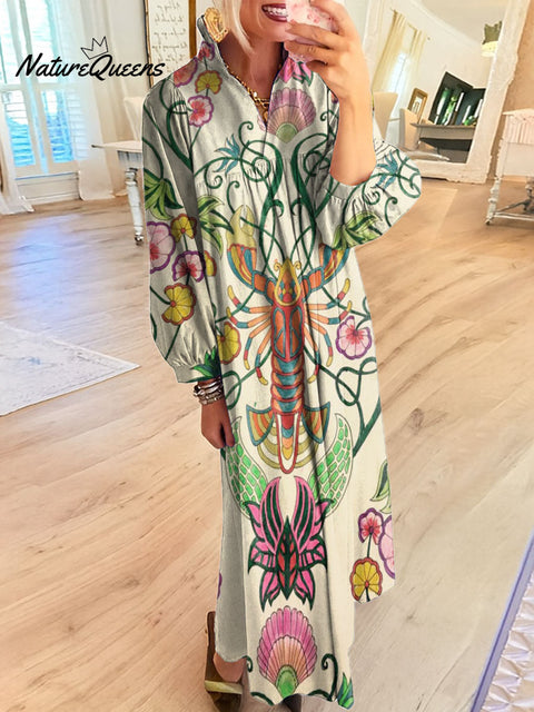 Women's Colorful Lobster Flowers Art Print Dress