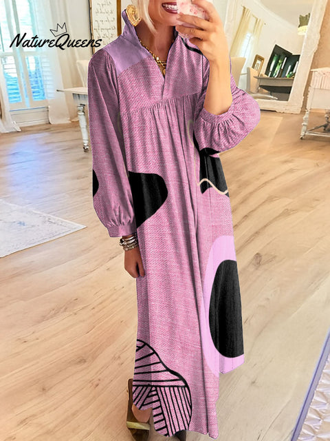 Women's Pink Irregular Art Print Dress