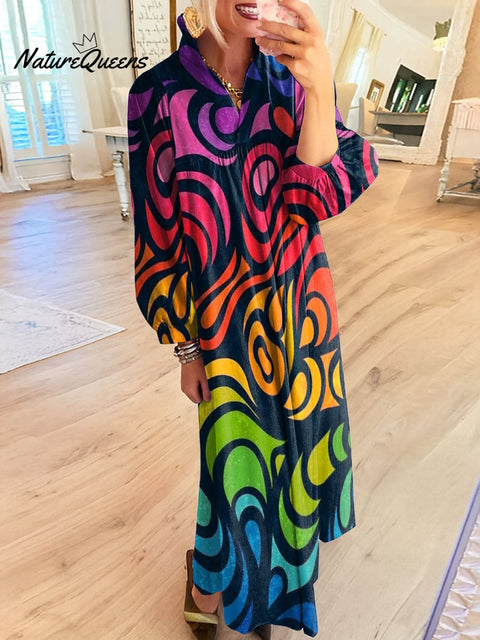 Women's Rainbow Colored Waves Art Print Dress
