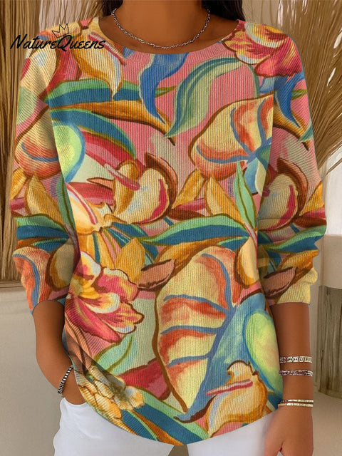 Women's Colorful Rafflesia Pattern Casual Pullover Sweater