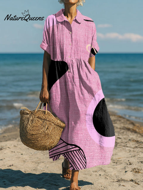Women's Pink Irregular Line Polka Dot Art Print Dress