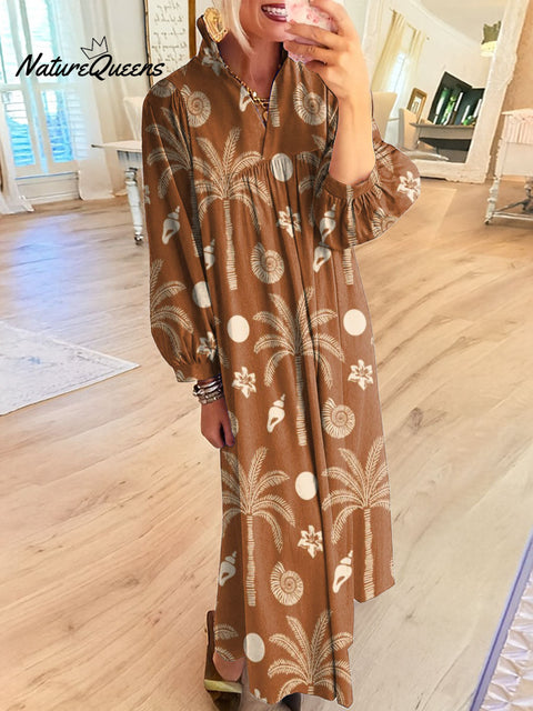 Women's Brown Coconut Tree Art Print Dress