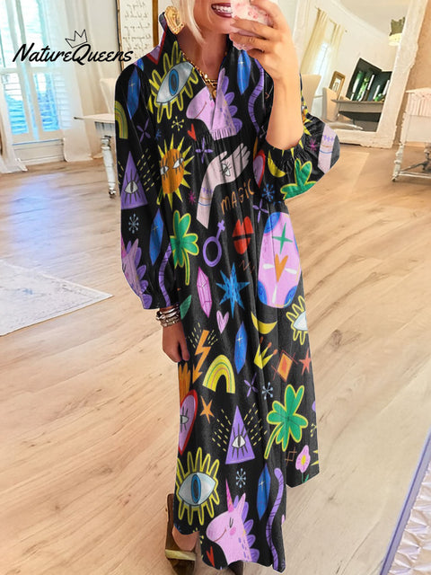 Women's Colorful Graffiti Art Print Dress