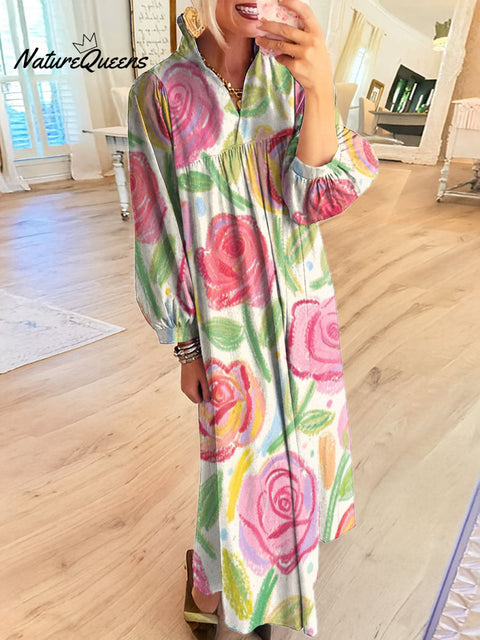 Women's Crayon Roses Art Print Dress