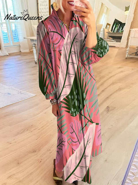 Women's Big Colorful Leaves Art Print Dress