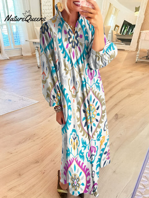 Women's Ethnic Style Wreath Art Print Dress