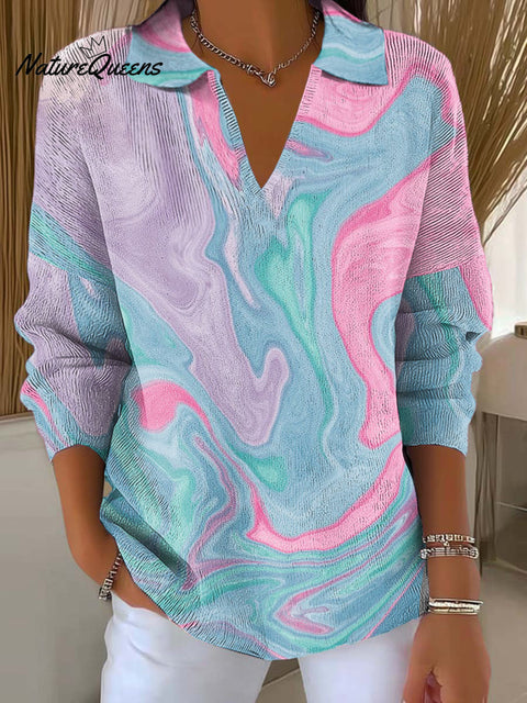 Women's Curved Color Blending Printed Casual Sweater
