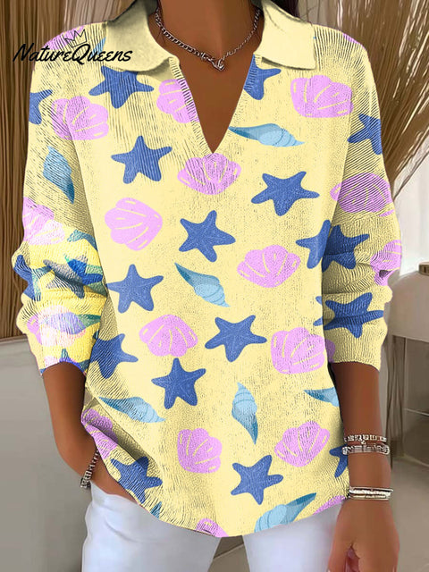 Women's Star Shell Printed Casual Sweater