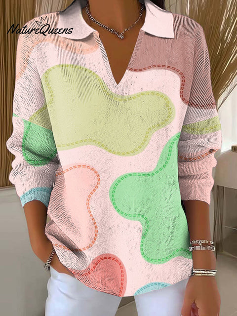 Women's Double Dashed Clouds Printed Casual Sweater