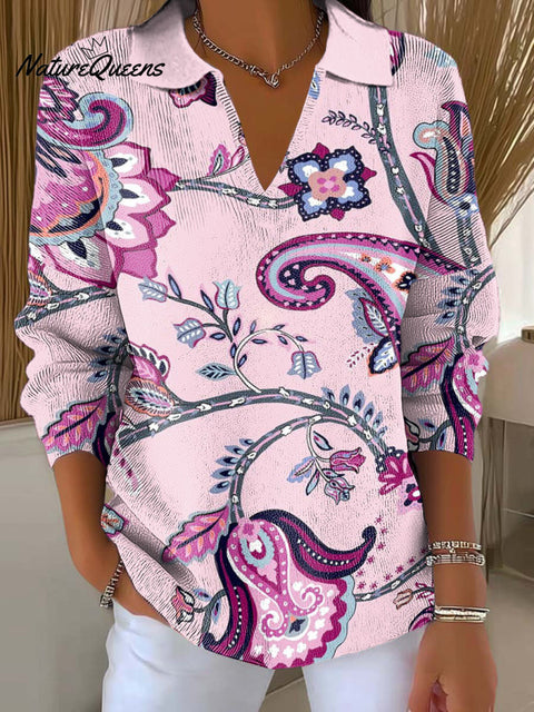 Women's Ethnic Pattern Flowers Printed Casual Sweater