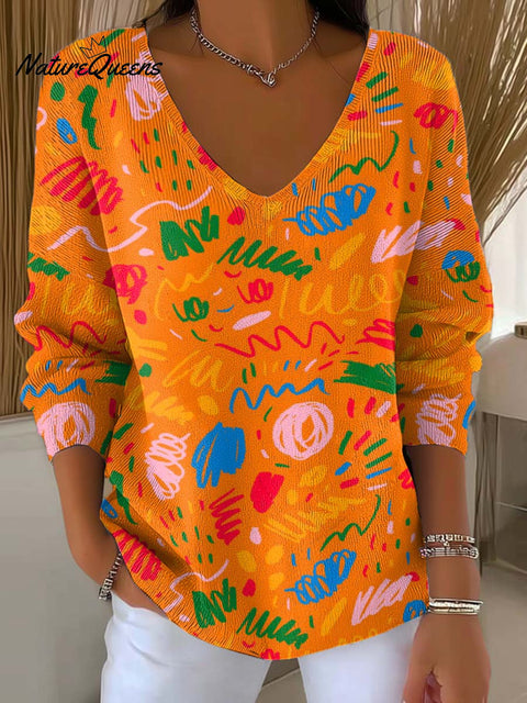 Women's Cute Graffiti Print Casual Pullover Sweater