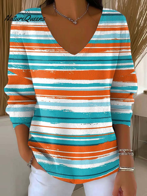 Women's Contrasting Horizontal Stripes Print Casual Pullover Sweater
