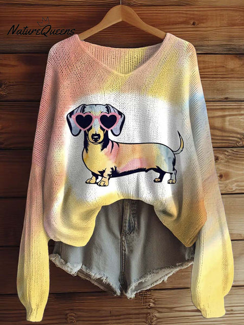 Women's Dachshund Print Casual Pullover Sweater