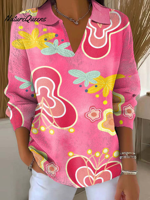 Women's Leaf Hearts Printed Casual Sweater