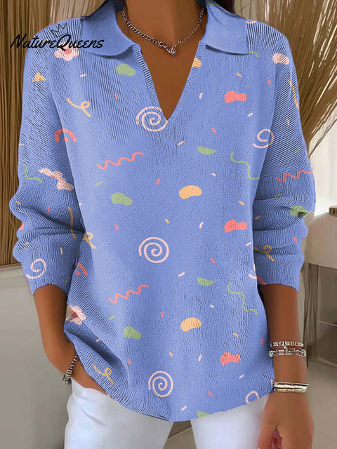 Women's Flowers And Lines Printed Casual Sweater