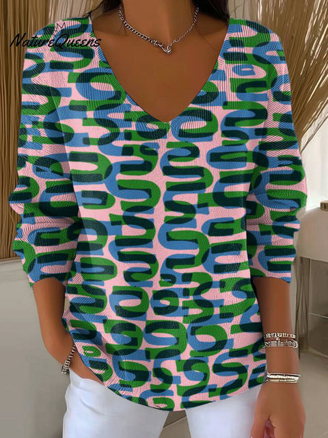 Women's Vertical Wave Print Casual Pullover Sweater