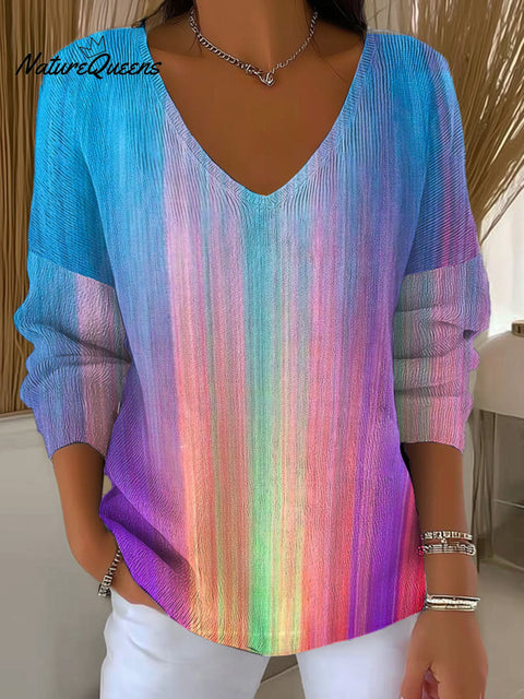 Women's Color Ray Print Casual Pullover Sweater
