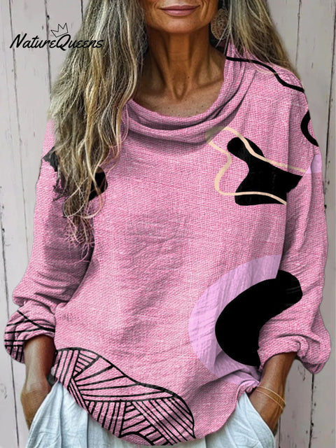 Women's Irregular Pink Pattern Print Casual Long Sleeve Comfortable Cotton Shirt