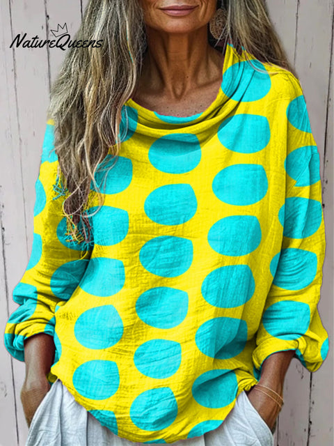Women's Irregular Round Print Casual Long Sleeve Comfortable Cotton Shirt