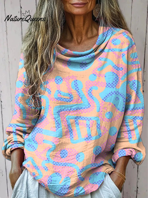 Women's Irregular Polka Dot Line Segments Print Casual Long Sleeve Comfortable Cotton Shirt