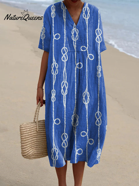 Women's Blue Rope Art Print Flowy Dress