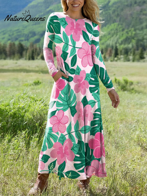 Women's Cherry Blossoms Art Print Long-sleeved Dress